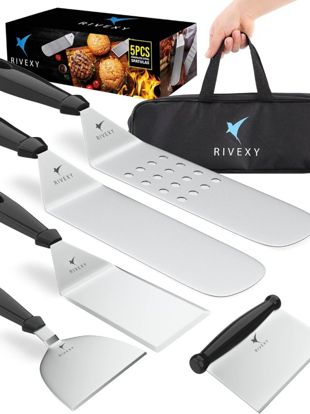 BBQ Stainless Steel Spatula & Griddle Scraper Set (5 Pcs) - NEW